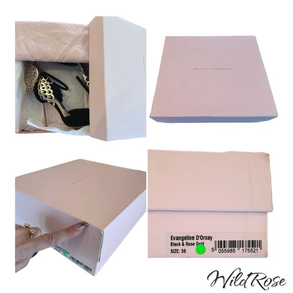 SOPHIA WEBSTER EVANGELINE D’ORSAY BLACK & ROSE GOLD BUTTERFLY WINGS PUMPS SZ 36 - Picture 15 of 17